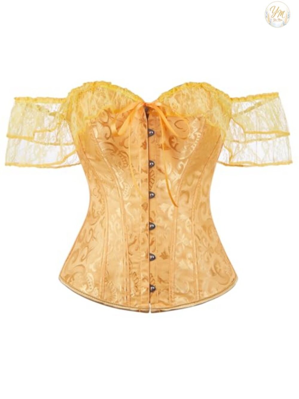 Renaissance Corset Top Lace Up Overbust Bustier with Lace Sleeves
